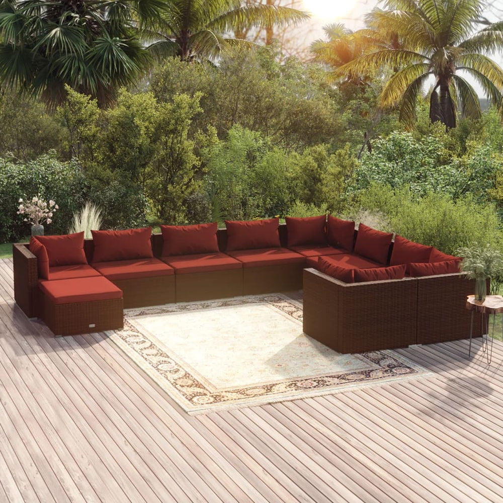 vidaXL 10-Piece Garden Lounge Set with Cushions Poly Rattan Brown