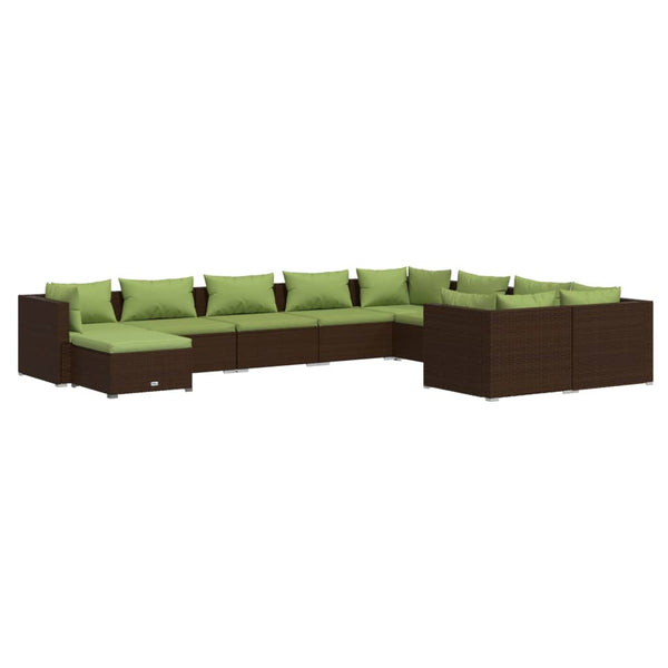 vidaXL 10-Piece Garden Lounge Set with Cushions Poly Rattan Brown