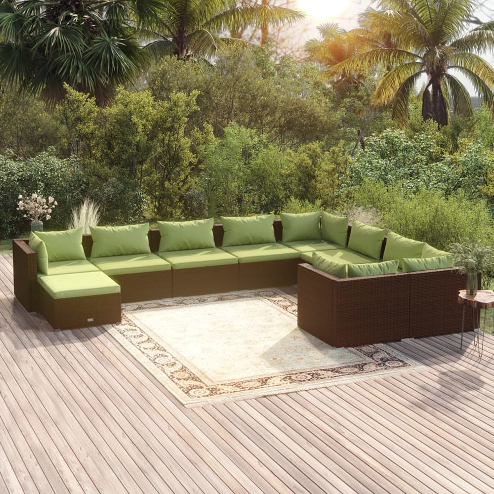 vidaXL 10-Piece Garden Lounge Set with Cushions Poly Rattan Brown