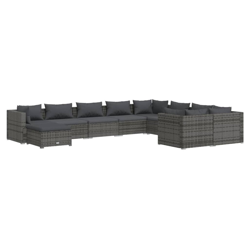 vidaXL 10-piece Garden Lounge Set with Cushions Poly Rattan Grey