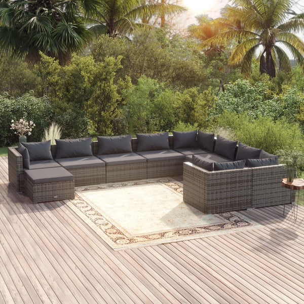 vidaXL 10-piece Garden Lounge Set with Cushions Poly Rattan Grey