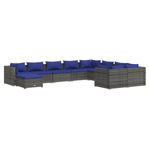 vidaXL 10-piece Garden Lounge Set with Cushions Poly Rattan Grey