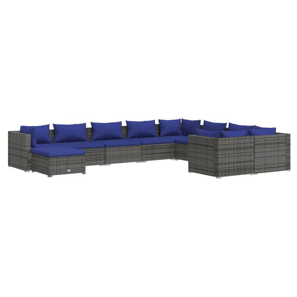 vidaXL 10-piece Garden Lounge Set with Cushions Poly Rattan Grey