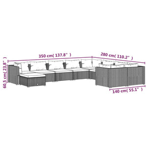 vidaXL 10-piece Garden Lounge Set with Cushions Poly Rattan Grey