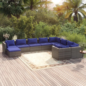 vidaXL 10-piece Garden Lounge Set with Cushions Poly Rattan Grey