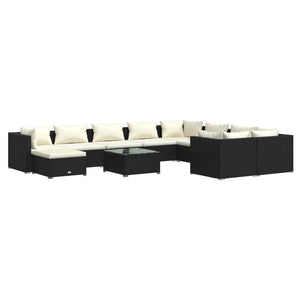 vidaXL 11-Piece Garden Lounge Set with Cushions Poly Rattan Black