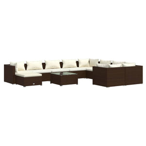 vidaXL 11-piece Garden Lounge Set with Cushions Poly Rattan Brown