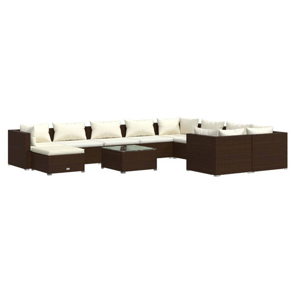 vidaXL 11-piece Garden Lounge Set with Cushions Poly Rattan Brown