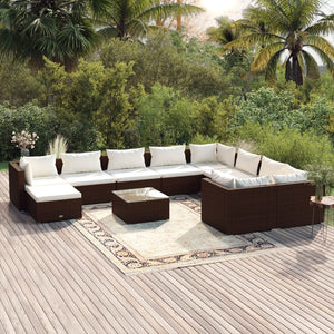 vidaXL 11-piece Garden Lounge Set with Cushions Poly Rattan Brown