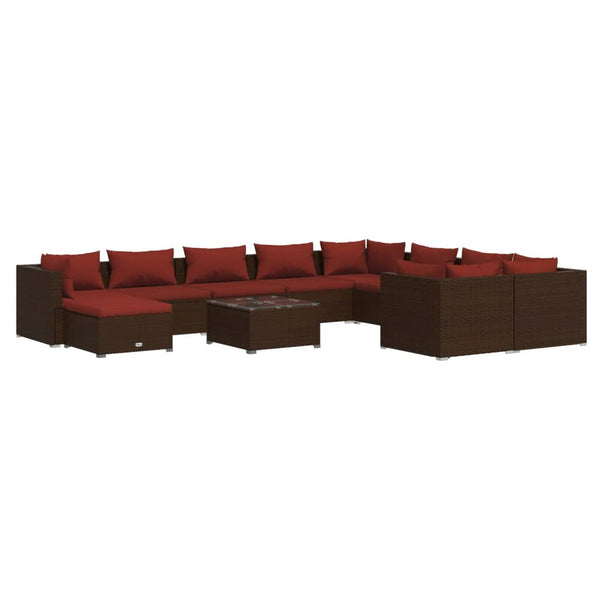 vidaXL 11-piece Garden Lounge Set with Cushions Poly Rattan Brown
