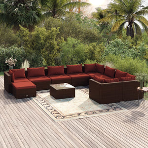vidaXL 11-piece Garden Lounge Set with Cushions Poly Rattan Brown