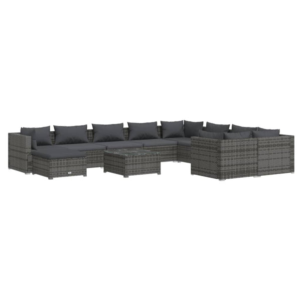 vidaXL 11-Piece Garden Lounge Set with Cushions Poly Rattan Grey
