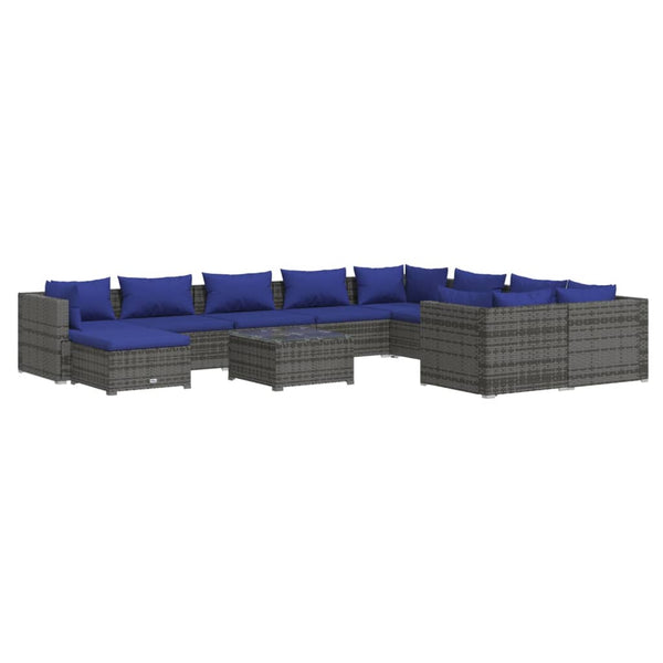 vidaXL 11-Piece Garden Lounge Set with Cushions Poly Rattan Grey