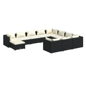 vidaXL 11-Piece Garden Lounge Set with Cushions Poly Rattan Black