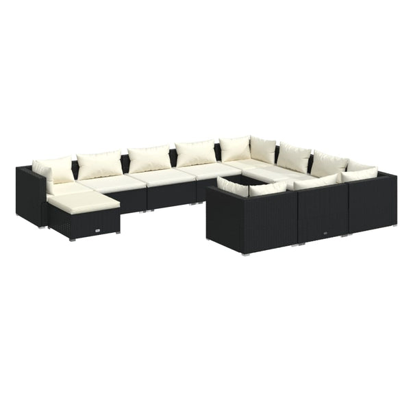 vidaXL 11-Piece Garden Lounge Set with Cushions Poly Rattan Black