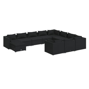 vidaXL 11-Piece Garden Lounge Set with Cushions Poly Rattan Black