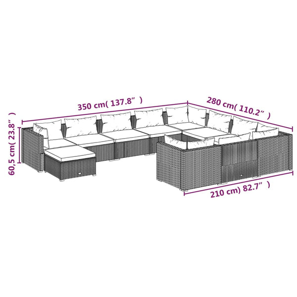 vidaXL 11-Piece Garden Lounge Set with Cushions Poly Rattan Black