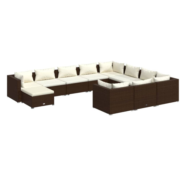 vidaXL 11-piece Garden Lounge Set with Cushions Poly Rattan Brown