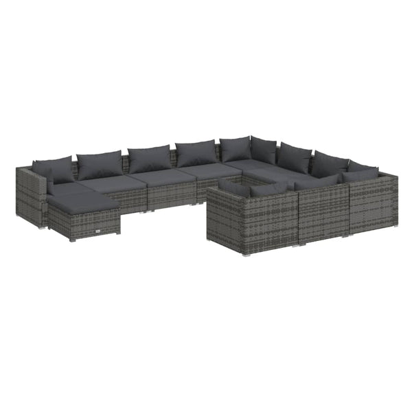 vidaXL 11-Piece Garden Lounge Set with Cushions Poly Rattan Grey