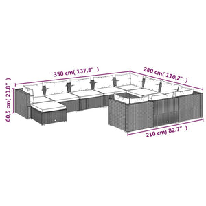 vidaXL 11-Piece Garden Lounge Set with Cushions Poly Rattan Grey