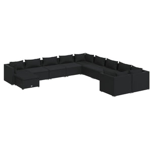 vidaXL 11-Piece Garden Lounge Set with Cushions Poly Rattan Black