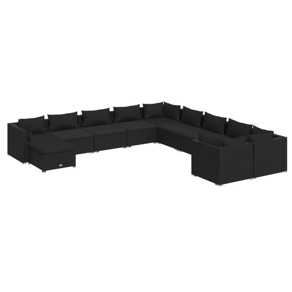 vidaXL 11-Piece Garden Lounge Set with Cushions Poly Rattan Black