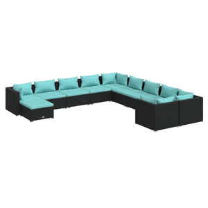 vidaXL 11-Piece Garden Lounge Set with Cushions Poly Rattan Black