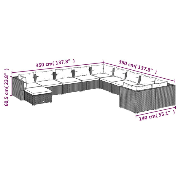 vidaXL 11-Piece Garden Lounge Set with Cushions Poly Rattan Black