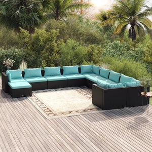 vidaXL 11-Piece Garden Lounge Set with Cushions Poly Rattan Black
