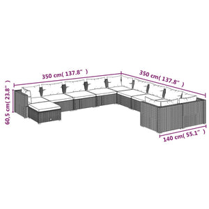 vidaXL 11-piece Garden Lounge Set with Cushions Poly Rattan Brown
