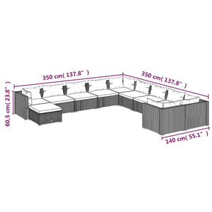 vidaXL 11-Piece Garden Lounge Set with Cushions Poly Rattan Grey