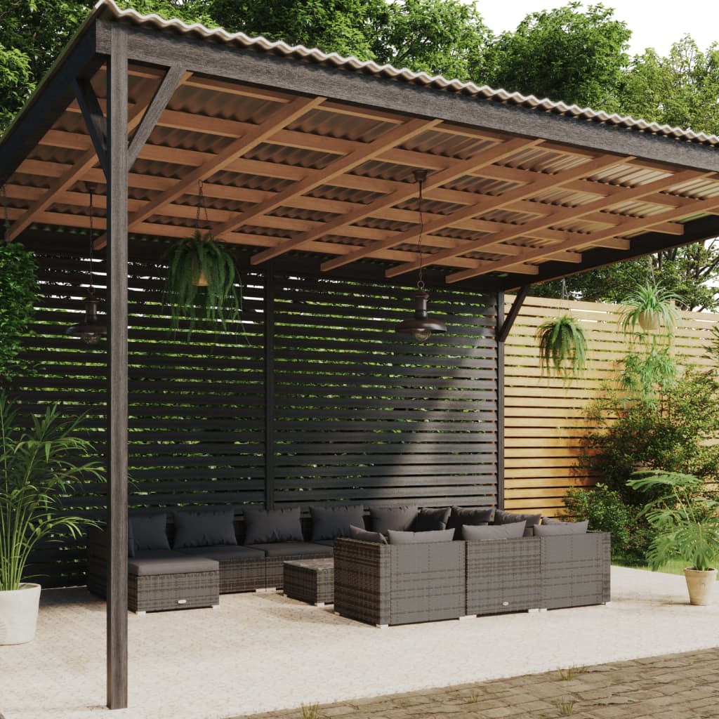 vidaXL 12-piece Garden Lounge Set with Cushions Poly Rattan Grey