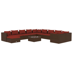 vidaXL 12-Piece Garden Lounge Set with Cushions Poly Rattan Brown