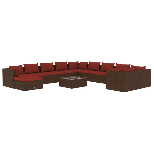 vidaXL 12-Piece Garden Lounge Set with Cushions Poly Rattan Brown