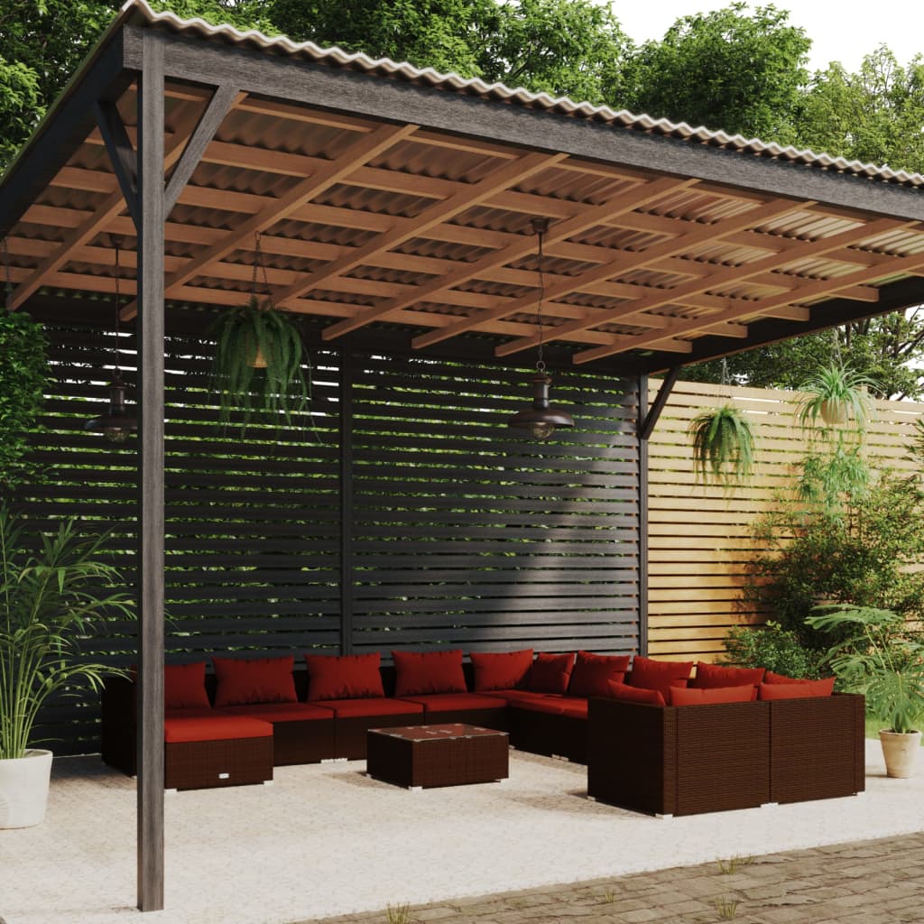 vidaXL 12-Piece Garden Lounge Set with Cushions Poly Rattan Brown