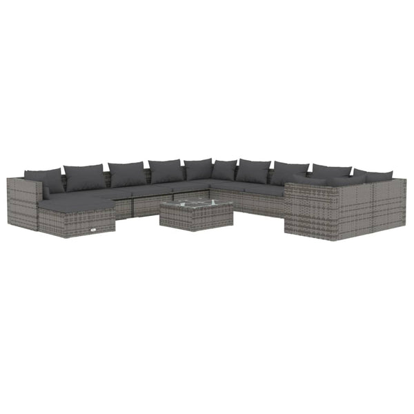 vidaXL 12-piece Garden Lounge Set with Cushions Poly Rattan Grey