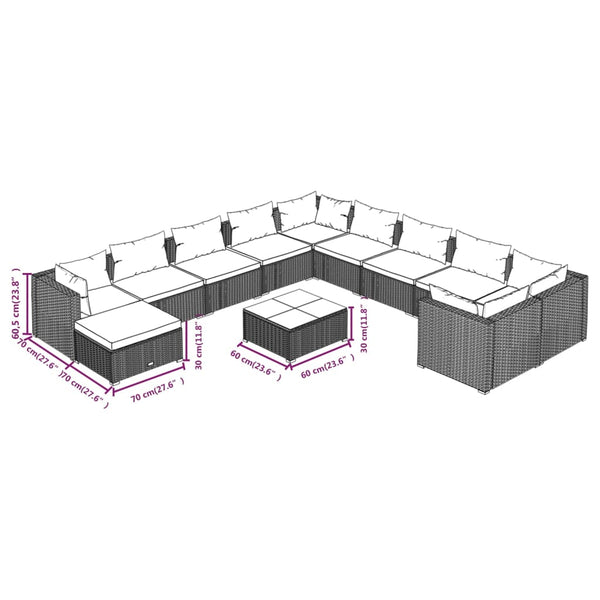 vidaXL 12-piece Garden Lounge Set with Cushions Poly Rattan Grey