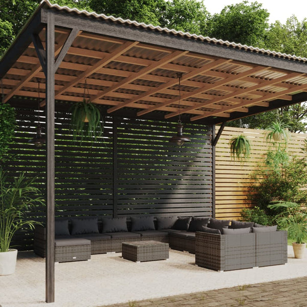 vidaXL 12-piece Garden Lounge Set with Cushions Poly Rattan Grey
