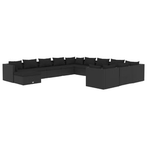 vidaXL 12-Piece Garden Lounge Set with Cushions Poly Rattan Black