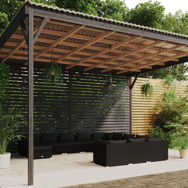 vidaXL 12-Piece Garden Lounge Set with Cushions Poly Rattan Black