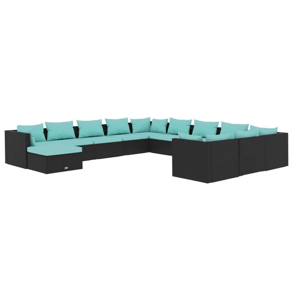vidaXL 12-Piece Garden Lounge Set with Cushions Poly Rattan Black