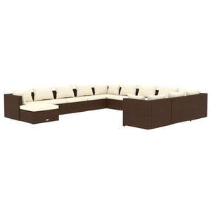 vidaXL 12-Piece Garden Lounge Set with Cushions Poly Rattan Brown
