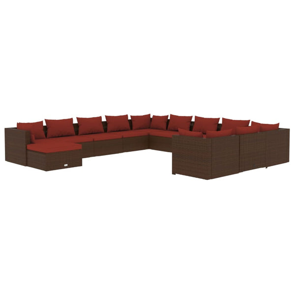 vidaXL 12-Piece Garden Lounge Set with Cushions Poly Rattan Brown