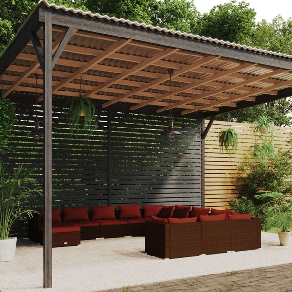 vidaXL 12-Piece Garden Lounge Set with Cushions Poly Rattan Brown