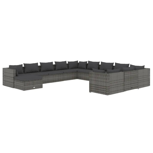 vidaXL 12-piece Garden Lounge Set with Cushions Poly Rattan Grey