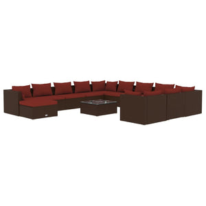 vidaXL 13-Piece Garden Lounge Set with Cushions Poly Rattan Brown