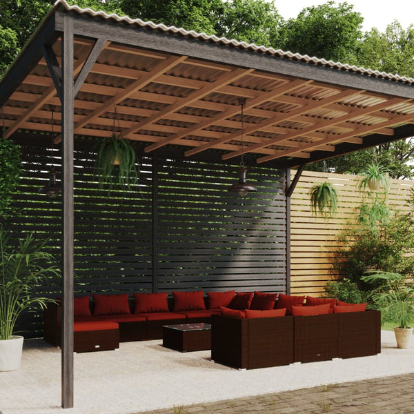 vidaXL 13-Piece Garden Lounge Set with Cushions Poly Rattan Brown