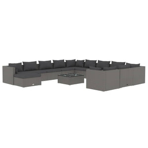 vidaXL 13-Piece Garden Lounge Set with Cushions Poly Rattan Grey
