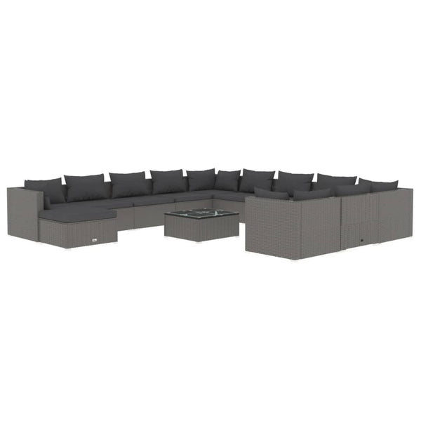 vidaXL 13-Piece Garden Lounge Set with Cushions Poly Rattan Grey