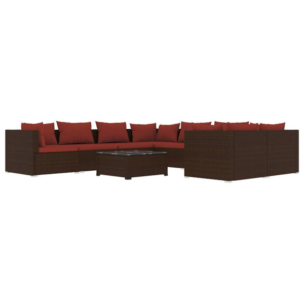 vidaXL 9-piece Garden Lounge Set with Cushions Poly Rattan Brown